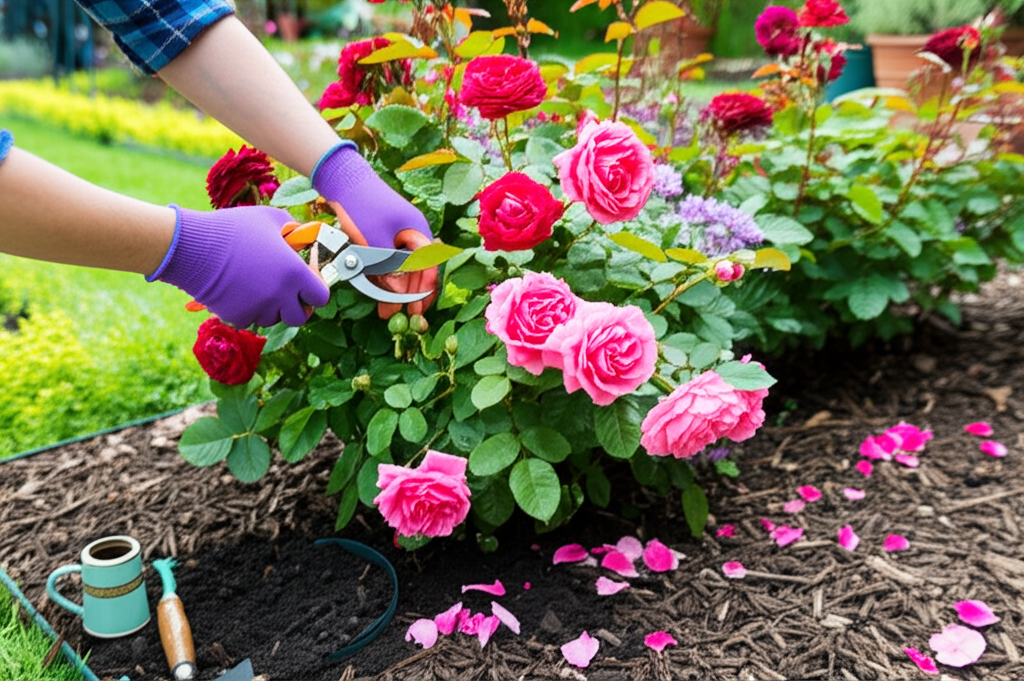 Jardinero cuidando un jardín residencial